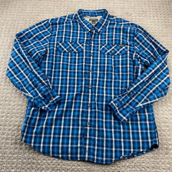 Eddie Bauer Shirt Men XL Blue Plaid Button Up Polo Lightweight Breathable Preppy - Picture 1 of 9